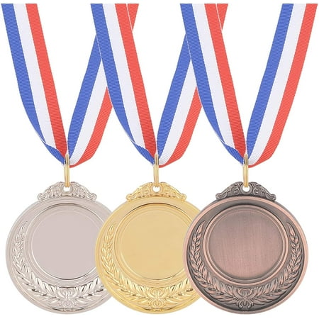 Colorful Gold Silver Bronze Award Medals 12 Pcs 3 Colors Sports Medal Winner Medals Gold Silver Bronze with Neck Ribbon