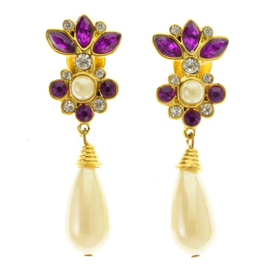 Colorful & Gold-Tone Colored Metal Clip-On-Earrings With Faceted Accents #LQC400
