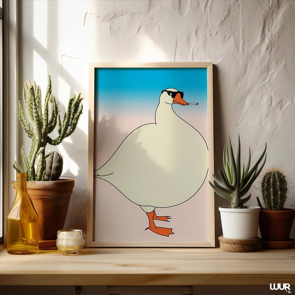 Colorful Goose Illustration Whimsical Animal Wall Art, Unframed Paper Print Size 8x12