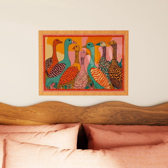 Colorful Goose Maximalist Folk Animal Patterned Bird Art Unframed Paper Print