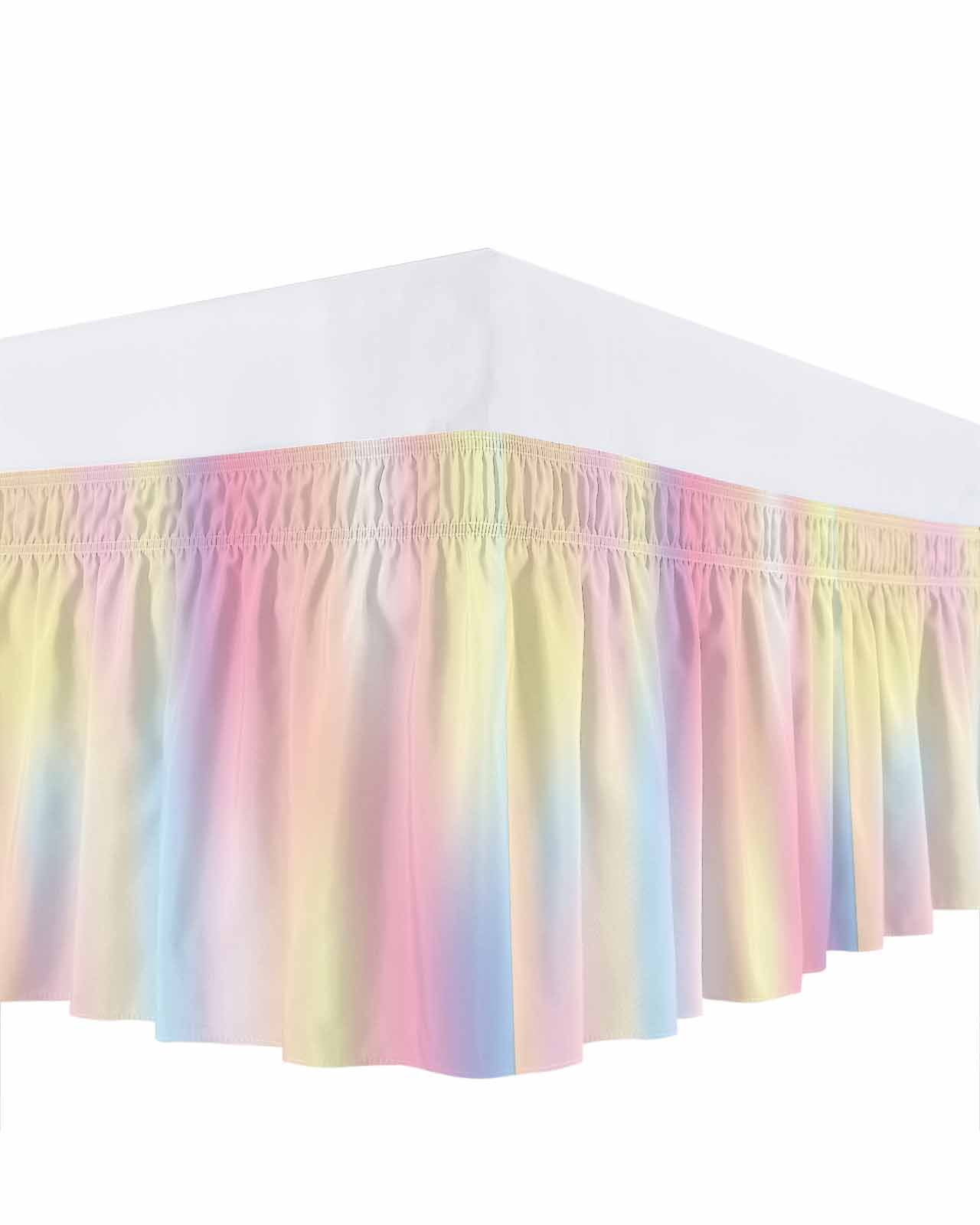 Colorful Gradient Bed Skirt Pink Yellow Abstract Bed Skirts Queen Size 16 Inch Drop, Wrap Around Dust Ruffle&nbsp;Bedskirt with Adjustable Elastic Belt for Queen Size Beds