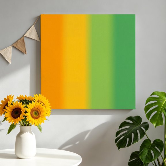 Colorful Gradient Canvas Wall Art, Green and Orange Ombre Striped Modern Art Framed Canvas Wall Decor Picture Print Artwork Decorations for Living Room Office Ready to Hang 12" x 12"