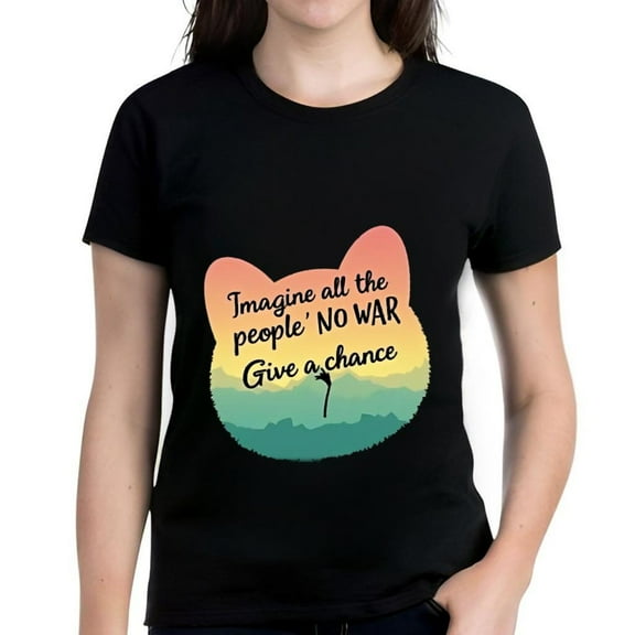 Colorful Gradient Cat T-Shirt - Peaceful Message with Waves - Cotton Short Sleeve Tee