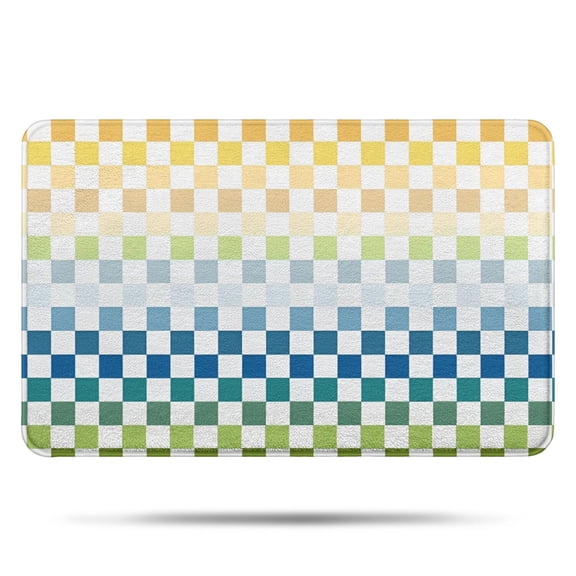 Colorful Gradient Checkerboard Checkered Pattern Bathroom Rugs Mat,Non Slip Microfiber Bathroom Rug,Rubber Backing,Soft Bathroom Mats for Bathroom Floor,Tub and Shower,17x27in(43x68cm)