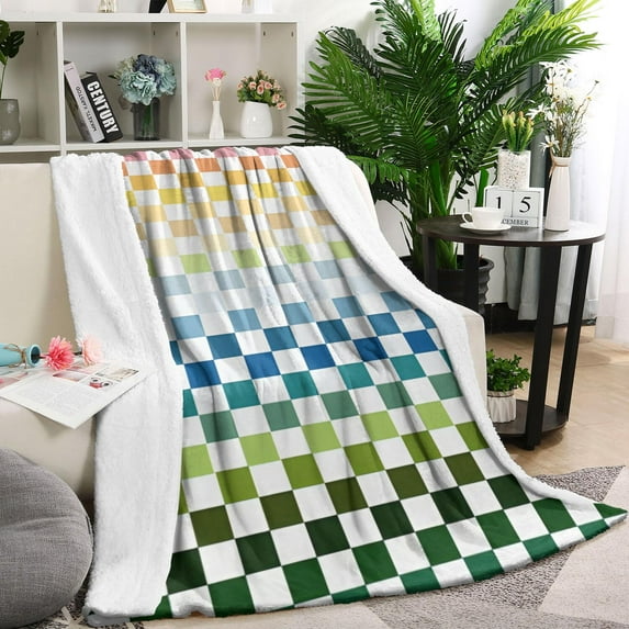 Colorful Gradient Checkerboard Checkered Pattern Blanket,Comfortable Soft Lamb Wool Throw Blanket,All Season,Warm Lightweight Blankets for Sofa Bed Couch Living Room Chair,40"x50"