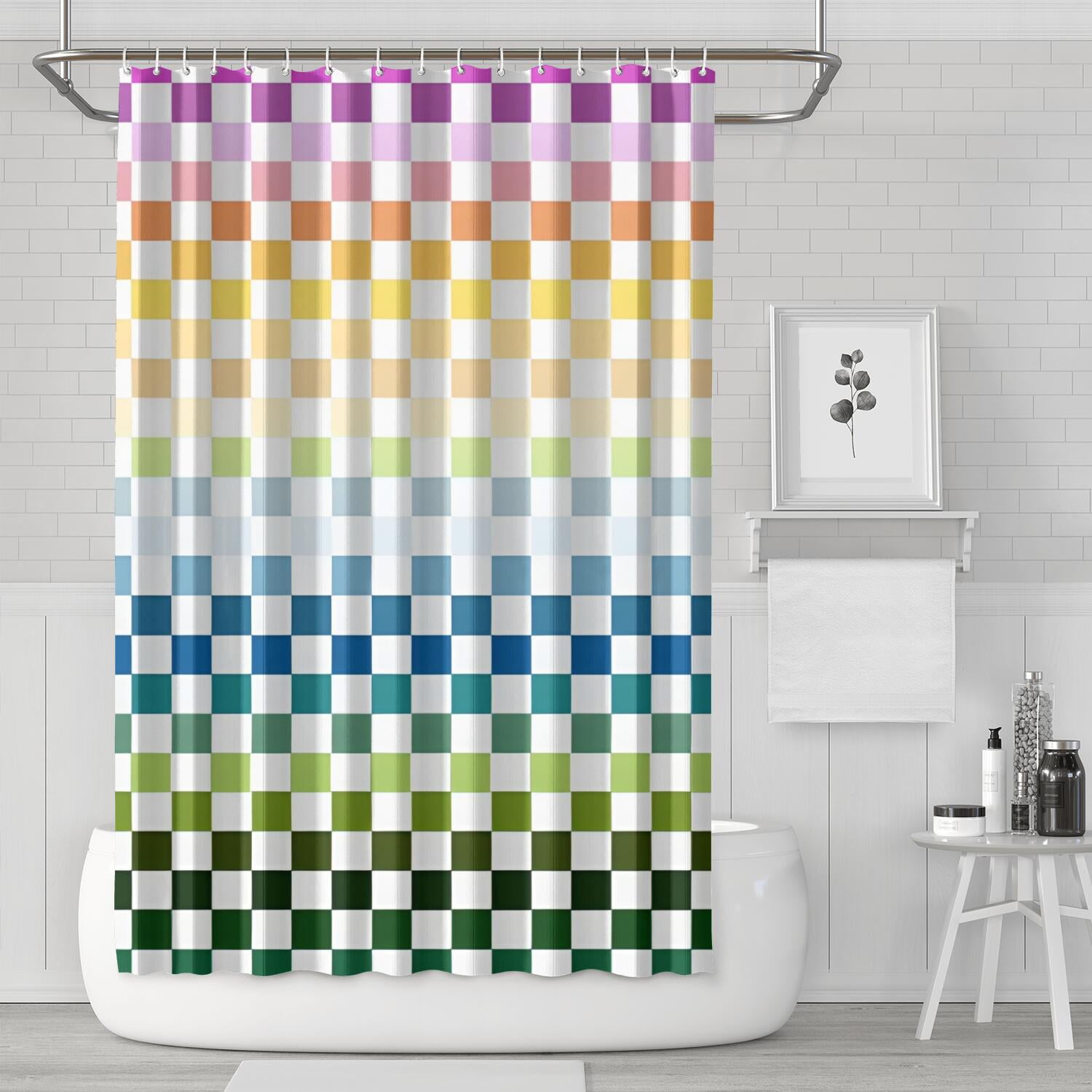 Colorful Gradient Checkerboard Checkered Pattern Shower Curtain 72"x72" ,Bathroom Decorative Shower Curtains Set with 12 Hooks,Modern Waterproof Washable Shower Curtain