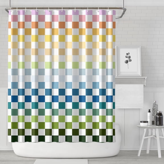 Colorful Gradient Checkerboard Checkered Pattern Shower Curtain 84"x72" ,Bathroom Decorative Shower Curtains Set with 12 Hooks,Modern Waterproof Washable Shower Curtain