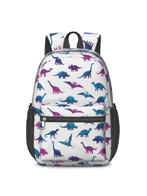 Colorful Gradient Dinosaurs Silhouettes Galaxy 17" Waterproof Oxford School Backpacks for Teens, S-Shape Padded Straps, for School, Travel, Hiking, Camping