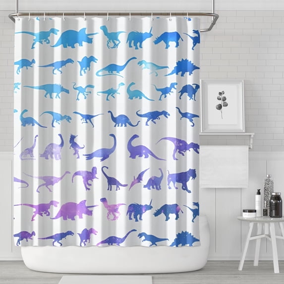 Colorful Gradient Dinosaurs Silhouettes Galaxy Pattern Shower Curtain 84"x72" ,Bathroom Decorative Shower Curtains Set with 12 Hooks,Modern Waterproof Washable Shower Curtain