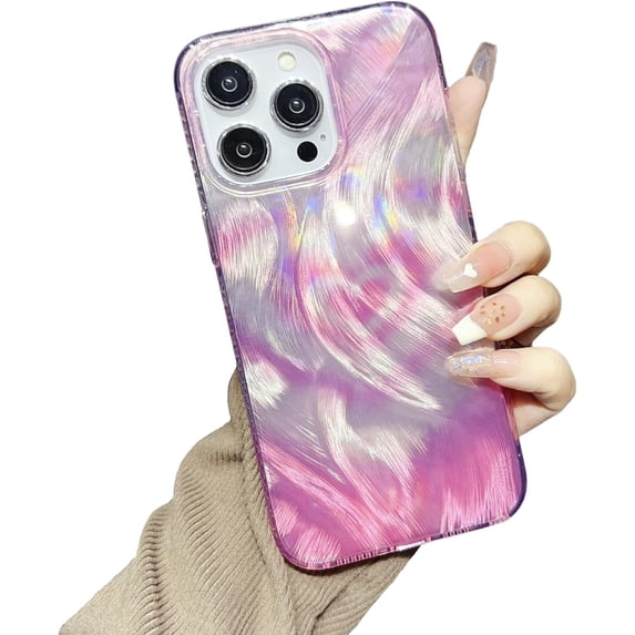 Colorful Gradient Feather Pattern Holographic Laser Compatible with iPhone Case (Pink,iPhone 15 Plus)
