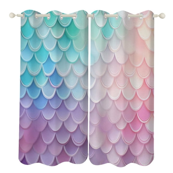 Colorful Gradient Fish Scale Texture Mermaid 2 Panels 3D Printing Pattern Curtain for Bedroom Living Room Kitchen Window Decoration Home