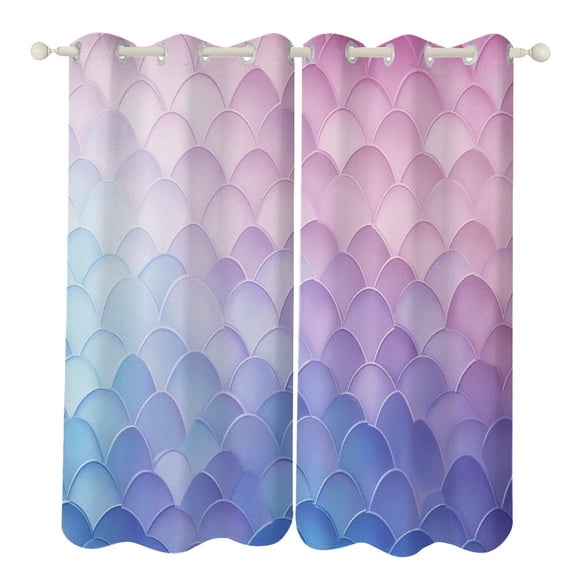 Colorful Gradient Fish Scale Texture Mermaid 2 Panels Curtains for Bedroom Living Room Drapes Kitchen Window Curtain Home Decor