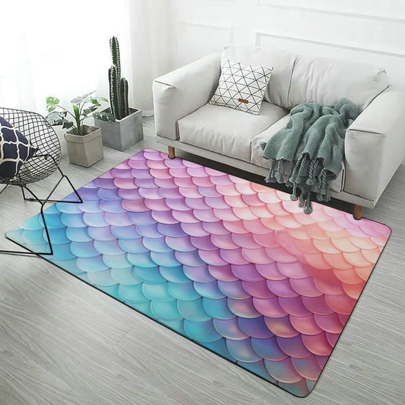 Colorful Gradient Fish Scale Texture Mermaid Area Rugs Carpet Suitable for Living Room Kitchen Bedroom Laundry Room Home Decorations