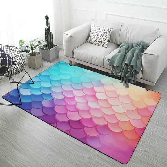 Colorful Gradient Fish Scale Texture Mermaid Area Rugs Carpet Suitable for Living Room Kitchen Bedroom Laundry Room Home Decorations