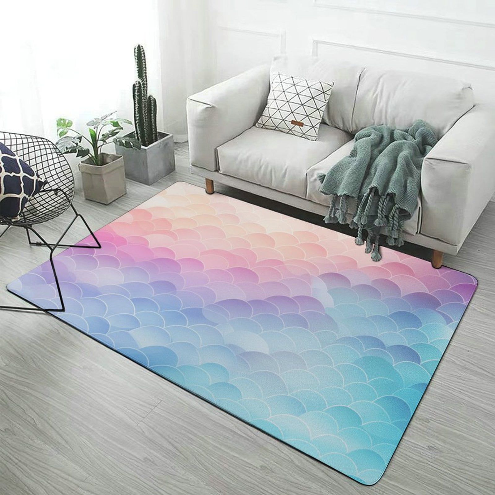 Colorful Gradient Fish Scale Texture Mermaid Area Rugs Carpet Suitable ...