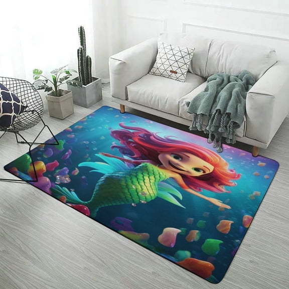 Colorful Gradient Fish Scale Texture Mermaid Area Rugs Carpet Suitable for Living Room Kitchen Bedroom Laundry Room Home Decorations