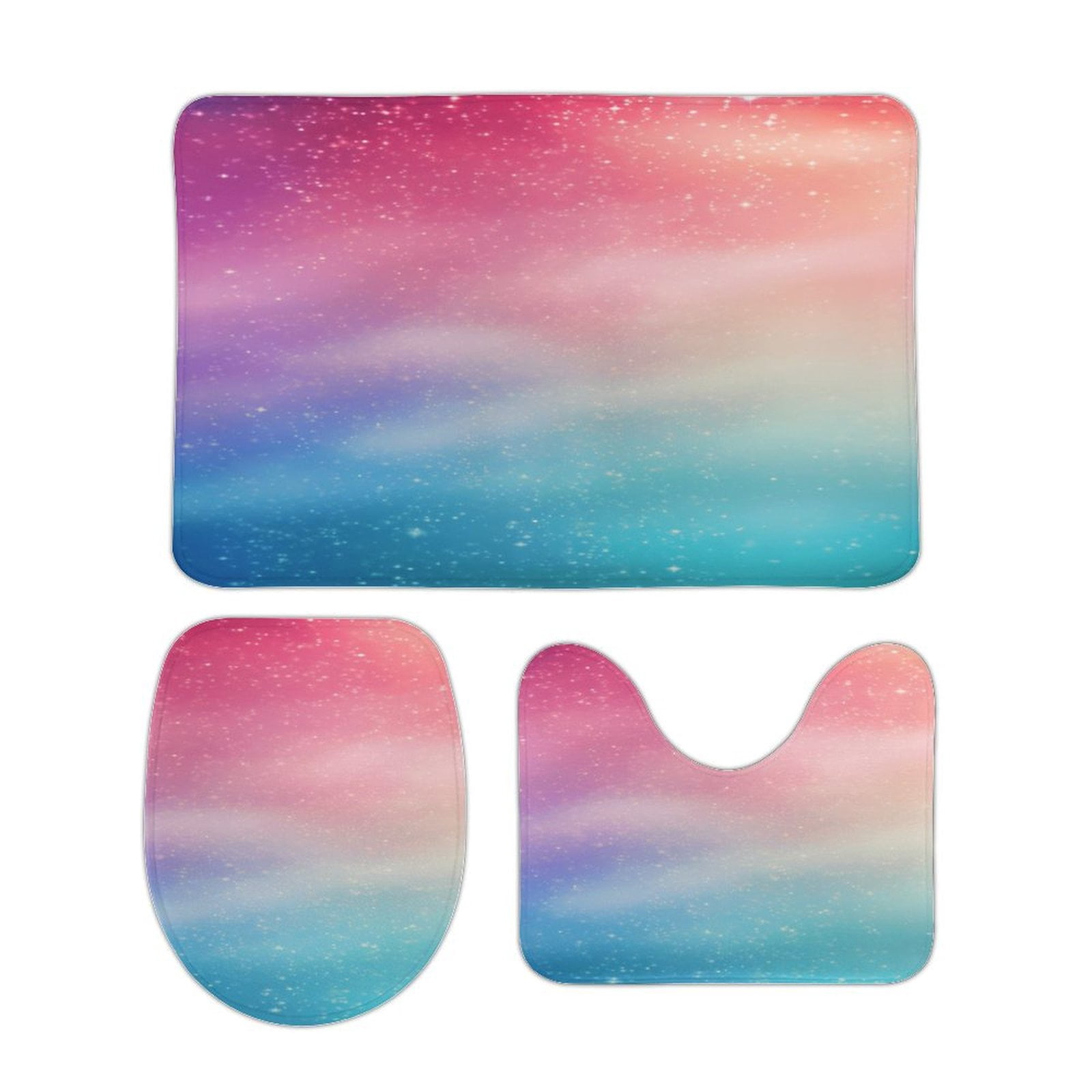 Colorful Gradient Fish Scale Texture Mermaid Bathroom Rugs Set 3 Piece ...