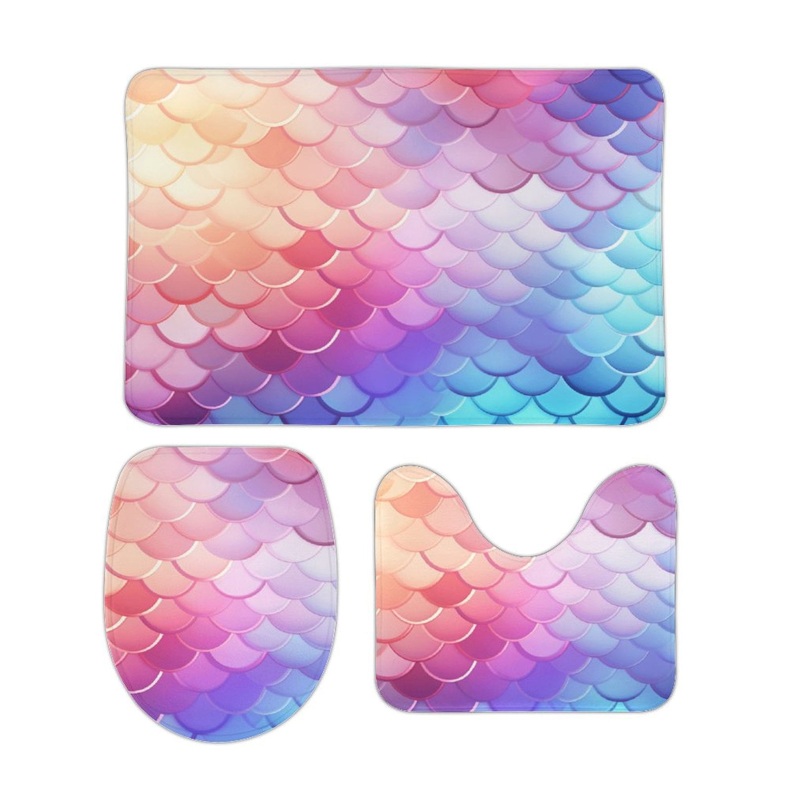 Colorful Gradient Fish Scale Texture Mermaid Bathroom Rugs Set 3 Piece ...