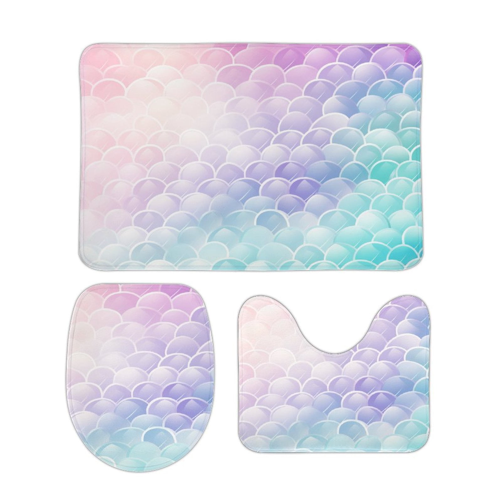 Colorful Gradient Fish Scale Texture Mermaid Bathroom Rugs Set 3 Piece ...