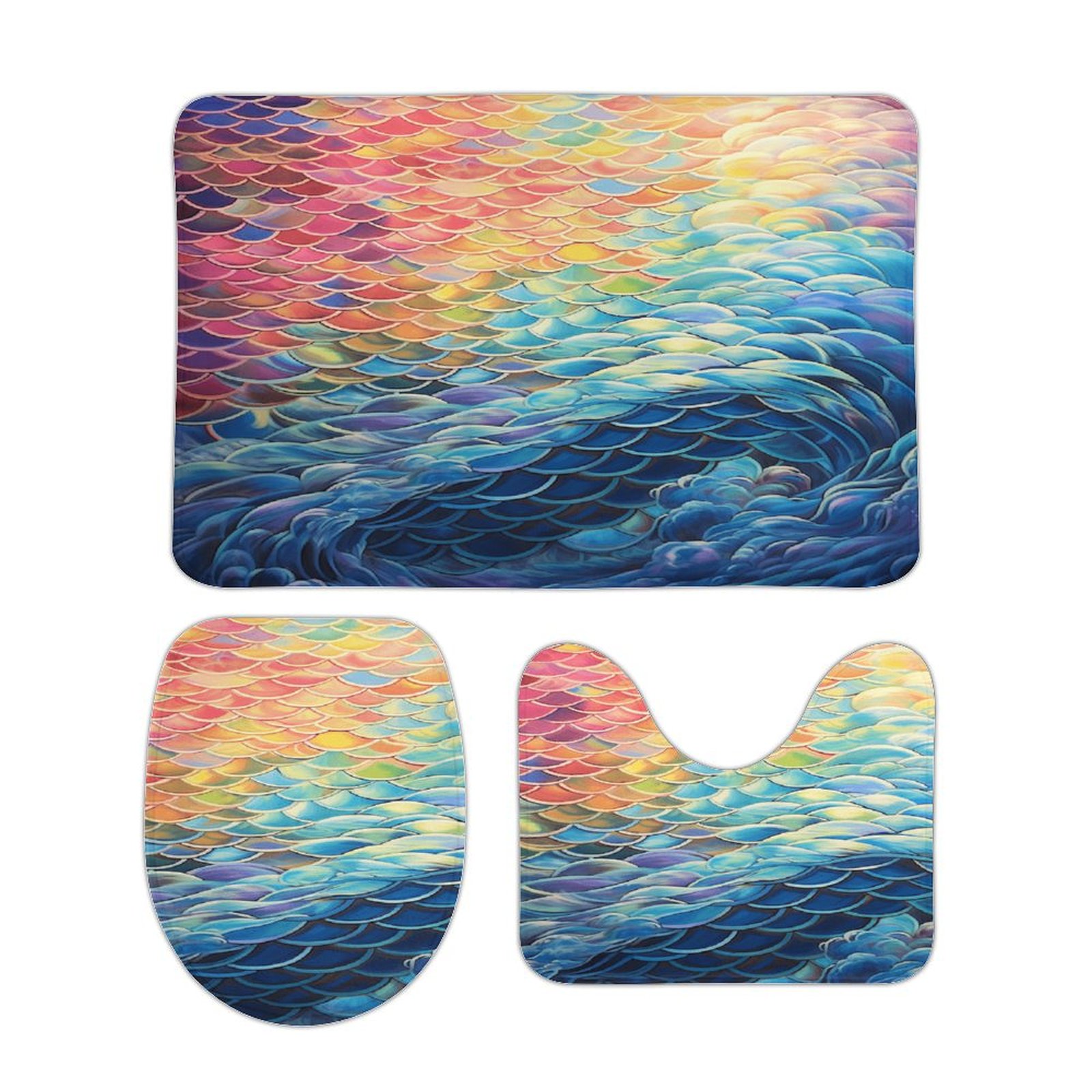 Colorful Gradient Fish Scale Texture Mermaid Bathroom Rugs Set 3 Piece ...