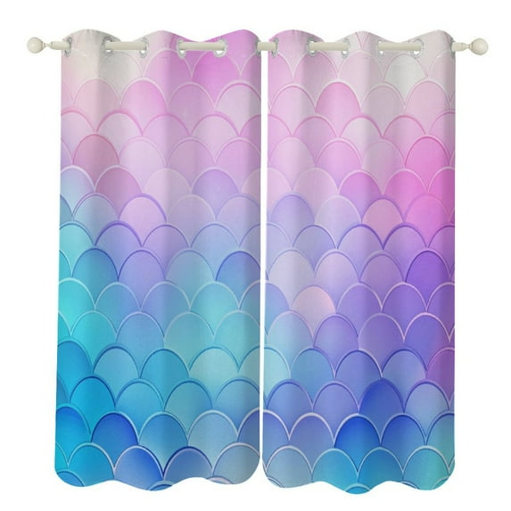 Colorful Gradient Fish Scale Texture Mermaid Blackout Window Curtains for Bedroom Living Room Kicthen High Shading 2 Panels
