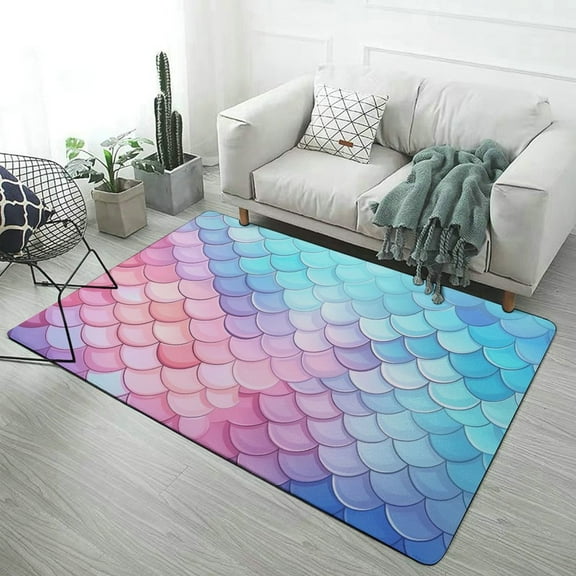 Colorful Gradient Fish Scale Texture Mermaid Carpet Rug for Home Living Room Bedroom Sofa Doormat Decor Area Rug Non-slip Mat