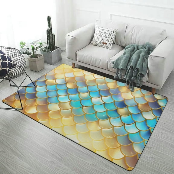 Colorful Gradient Fish Scale Texture Mermaid Carpet Rug for Home Living Room Bedroom Sofa Doormat Decor Area Rug Non-slip Mat