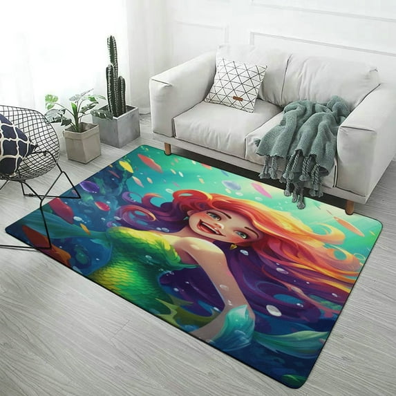 Colorful Gradient Fish Scale Texture Mermaid Carpet Style Living Room Bedroom Rug Modern 3d Entry Door Mats Household