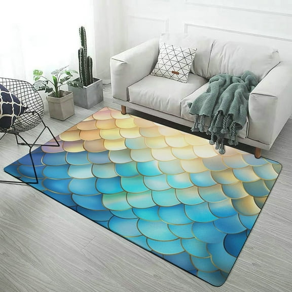 Colorful Gradient Fish Scale Texture Mermaid Carpet Style Living Room Bedroom Rug Modern 3d Entry Door Mats Household