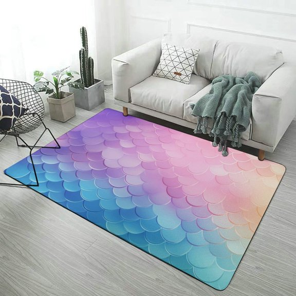 Colorful Gradient Fish Scale Texture Mermaid Carpet for Home Decoration Rugs for Bedroom Room Living Room Bathroom Entrance Door Non-slip Comfort Mat