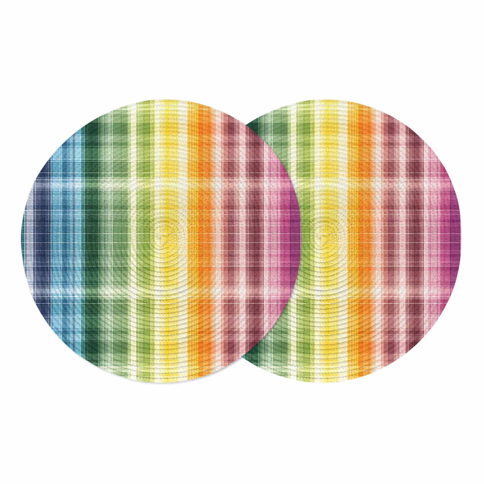 Colorful Gradient Plaid Round Placemats Set of 2 Ombre Abstract Modern ...