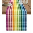 thumbnail image 1 of Colorful Gradient Plaid Table Runner Cotton Linen 120 Inch Holiday Dresser Scarves,Ombre Abstract Modern Check Tablerunner for Kitchen Coffee Dining Bedroom Living Room Dinner Scarf Décor 13''x120'', 1 of 9