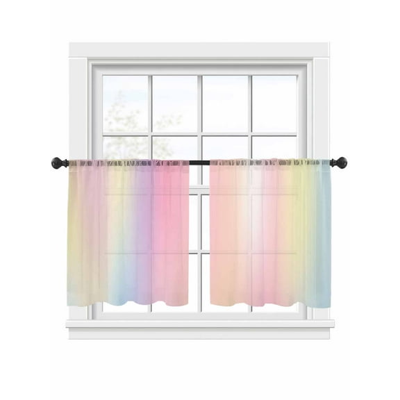 Colorful Gradient Sheer Curtains 45 Inch Long 2 Panels, Pink Yellow Abstract Light Filtering Rod Pocket Semi Sheer Curtains, Sheer Voile Drapes for Living Room Bedroom, 52"x45"