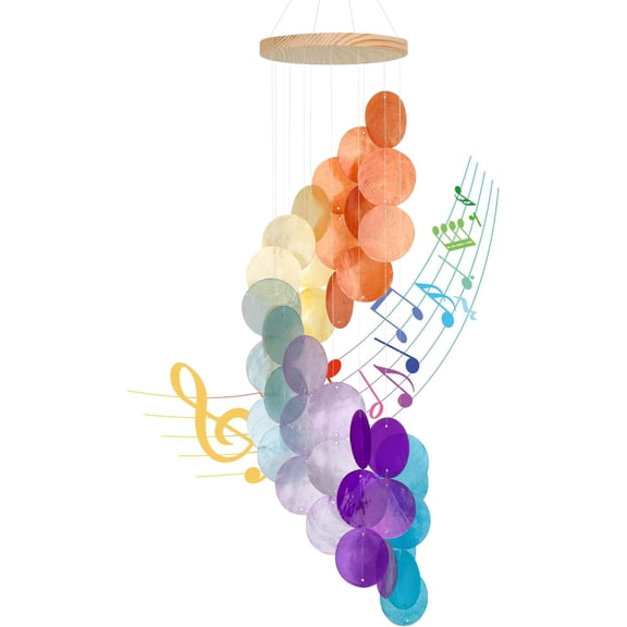Colorful Gradient Spiral Shape Capiz Shells Windchime,Shell Wind Chimes for Outside,Coastal Wind Chimes for Indoor/Outdoors,Seashell Wind Chimes, Decor for Balconies,Garden,Yard