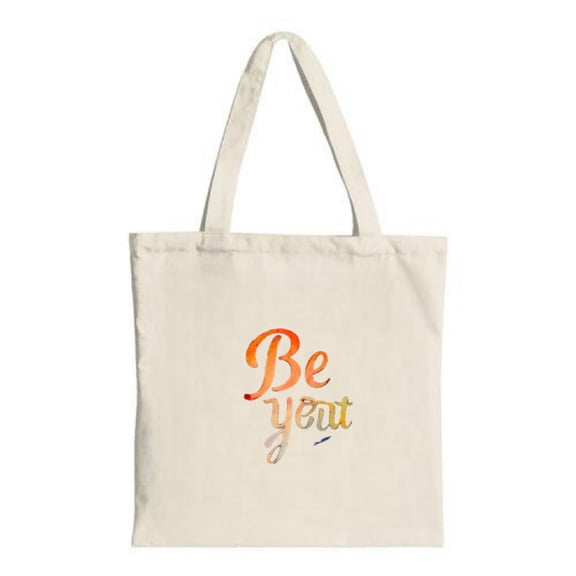 Colorful Gradient Tote Bag - " Be Yeut " in vibrant orange yellow and blue hues Perfect for shopping travel and parties