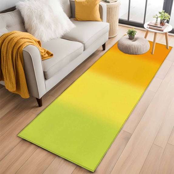 Colorful Gradient Washable Runner Rugs 2'x6', Green Yellow Orange Ombre Striped Modern Low Pile Throw Entryway Rug Non-Slip Sturdy Edge Binding Carpet for Indoor Bedside Entrance Bedside