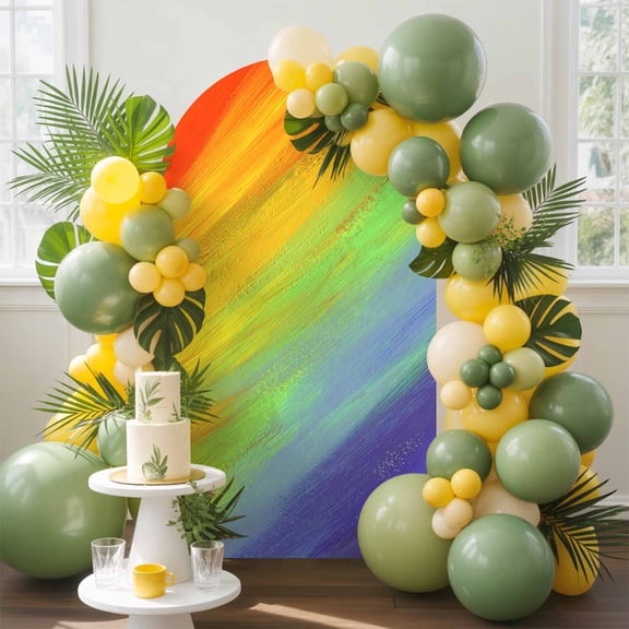 Colorful Gradual Arch Backdrop Cover, 4FT, Watercolor Rainbow Abstract Modern Spandex Arch Covers Double-Sided Backdrop for Wedding Birthday Party Photo Background Decoration