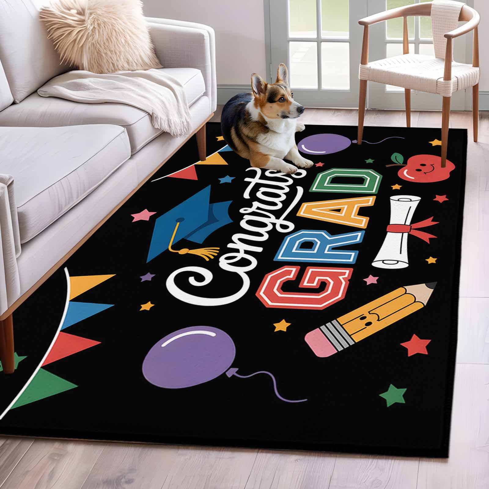 Colorful Graduation Area Rug 3x5 Washable Rug Non Slip Funny Words ...