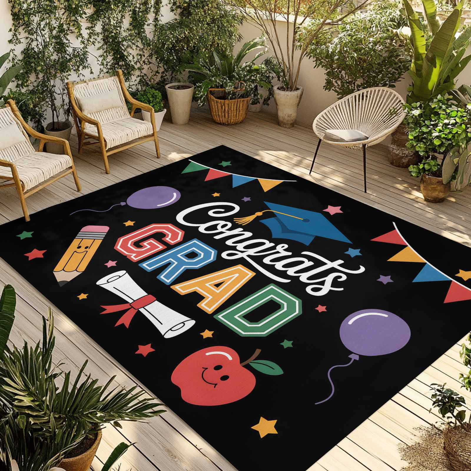 Colorful Graduation Outdoor Rug 5x7 Ft - Reversible Patio Rug Outdoor ...