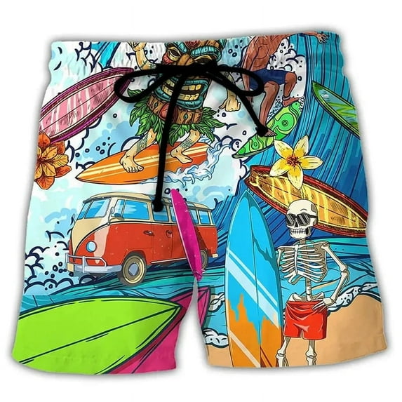 Colorful Graffiti 3D Printed Surfing Board Shorts Cool Summer Street Hip Hop Swim Trunks For Men Kids Vacation Beach Shorts