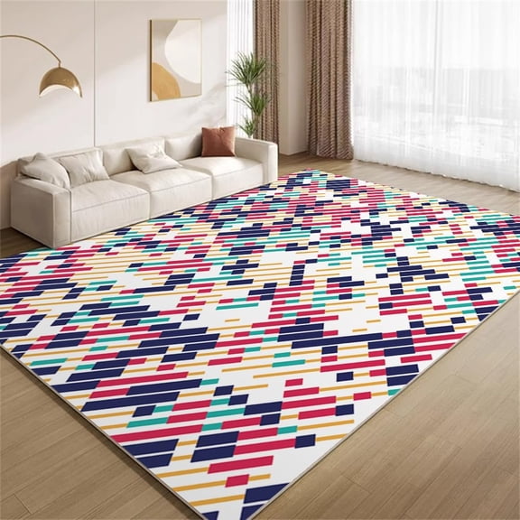 Colorful Graffiti Area Rugs, Funky Multicolor Stripe Carpet, Non Slip Low Pile Washable Indoor Rug for Living Room Bedroom Gameroom Study Office Entrance Foyer 5x8ft