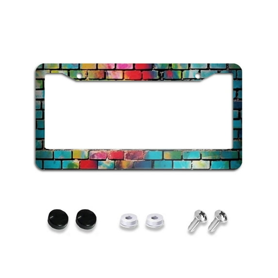 Colorful Graffiti Brick Wall License Plate Frames for Women Men Car Plate Holder Cover Metal Tag Aluminum Car Accessories Front Rear Plate Decor