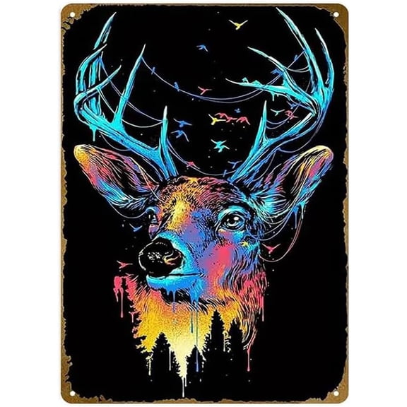 Colorful Graffiti Deer Sign Metal Tin Signs, Personalized Deer Head Poster For Home Office Wall Decor Plaque Sign 12x8 Inch