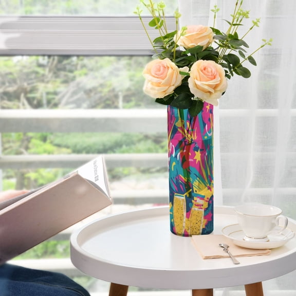 Colorful Graffiti Design Plastic Vase 11.8'' x 3.9'' Transparent Non Breakable Decorative for Family