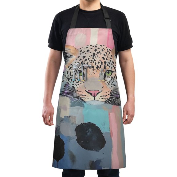 Colorful Graffiti Leopard Chef Kitchen Apron with Pockets for Women Waterproof Aprons for Cooking Baking