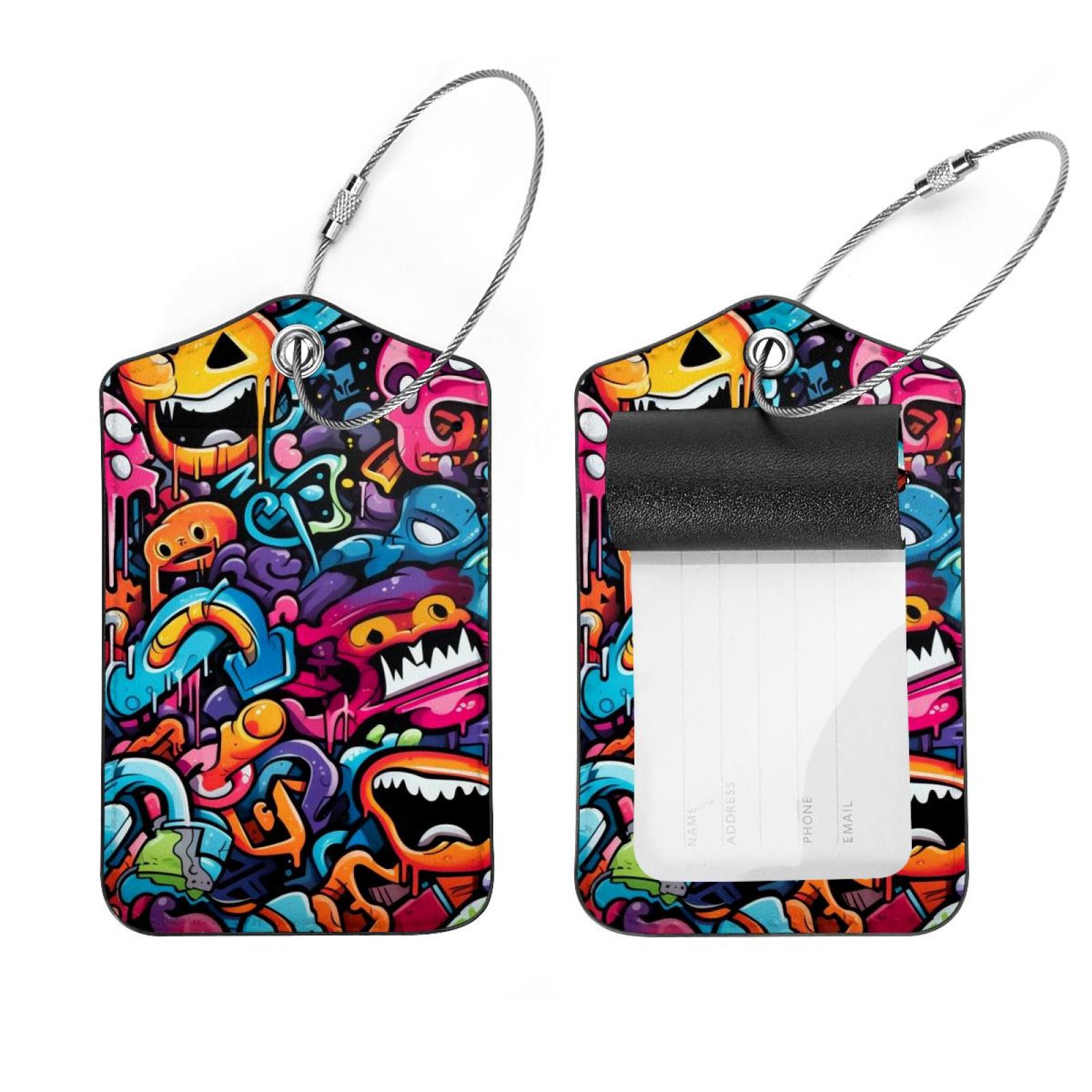 Colorful Graffiti Pattern Luggage Tags with Stainless Steel Loop, 2