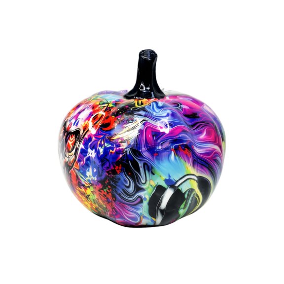 Colorful Graffiti Pumpkin Sculpture, 3.9" Handmade Resin Whimsical Abstract Pop Art Statue, Retro Playful Fall Decor, Indoor Outdoor Porch Table Centerpiece and Unique