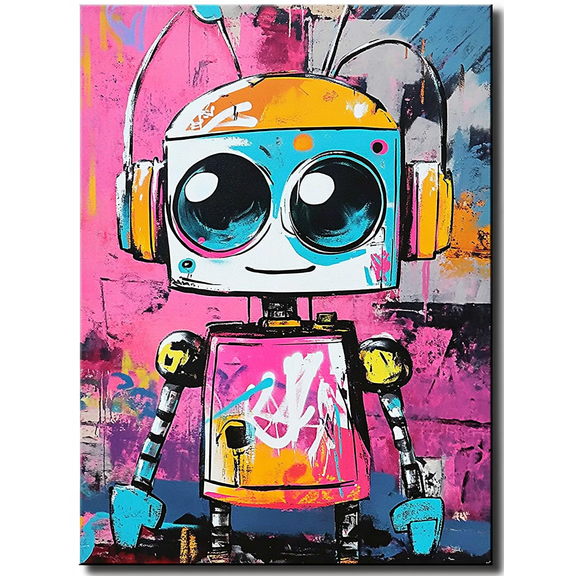 Colorful Graffiti Robot Canvas Art Print Suitable for Living Room Bedroom Office Dorm Room and Apartment Decoration.