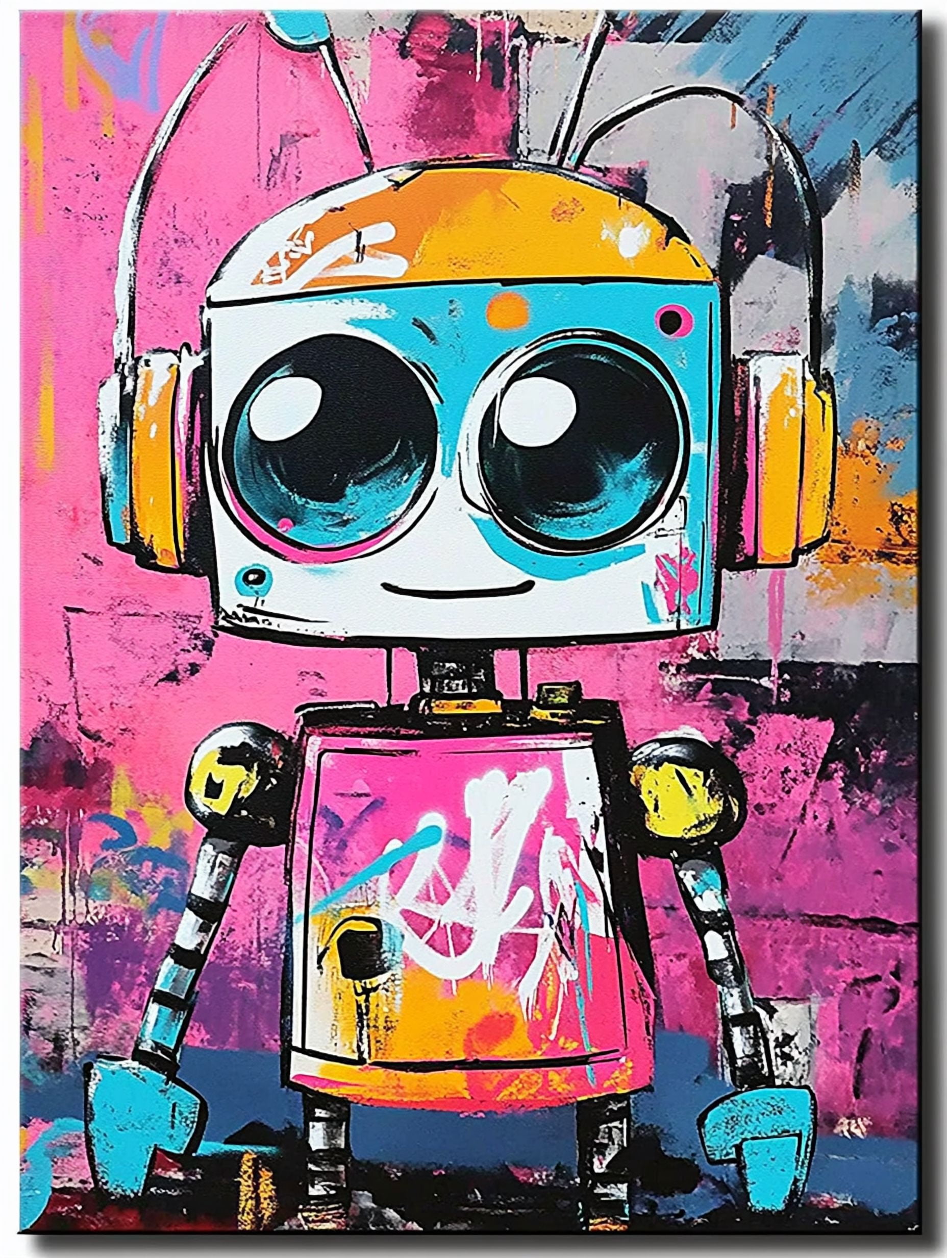 Colorful Graffiti Robot Canvas Art Print Suitable for Living Room ...