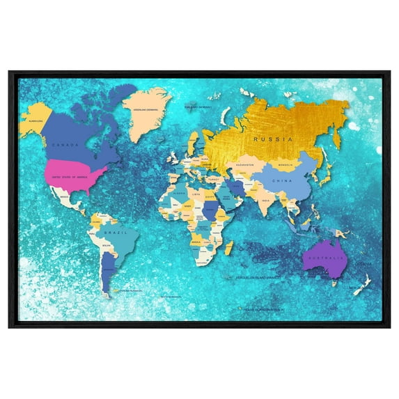 Colorful Graffiti World Map Wall Art Canvas Abstract Map Art Watercolor Map Decor Mordern Design Framed Canvas Art For Bedroom Livingroom Office